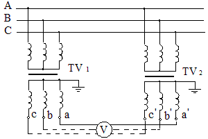 三相電壓互感器低壓側試驗接線接線圖